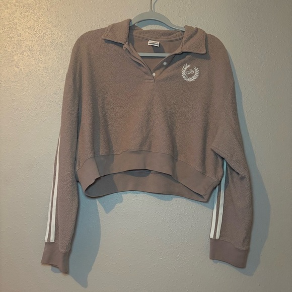 PINK REVERSE FLEECE CROPPED POLO SWEATSHIRT - Picture 2 of 7